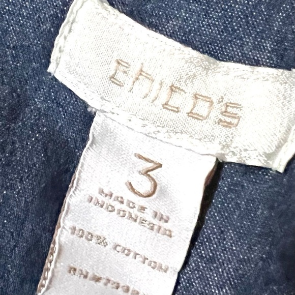 CHICO’S Denim Shacket pocket mother pearl buttons chambray women size Large - Picture 10 of 11